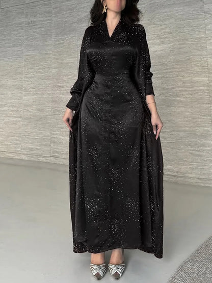 Women Ramadan Eid Arabic Dubai Abaya Luxury Muslim Fashion Hot Beading Long Dress Kaftan Robe Femme Islam Prayer Clothing Kebaya.