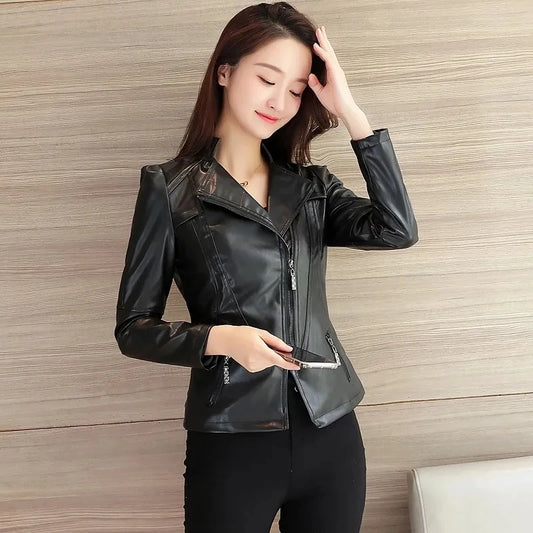 Damen jacken Frühling Herbst neue Kunstleder jacke Damen lässig schlank wasserdicht wind dicht Basic Mäntel kurze Damen jacke