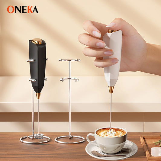 Electric Milk Frother Handheld for Coffee Mini Drink Mixer Whisk Coffee Foamer Wand with Stand for Lattes Cappuccino Gift Idea.