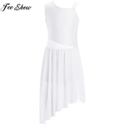 6–16 Jahre Mädchen, modernes lyrisches Tanzkleid, ärmellos, glänzender Strass-Trikot, Tanzkleidung für Skating, Gymnastik, akrobatische Leistung.