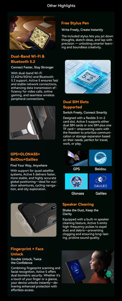 Blackview Active 5 Outdoor AI Tablet Smartphone, 8.68 ‘’ HD+ 90Hz,IP68/IP69K Waterproof Android 15, 8GB+128GB 6600mAh Battery
