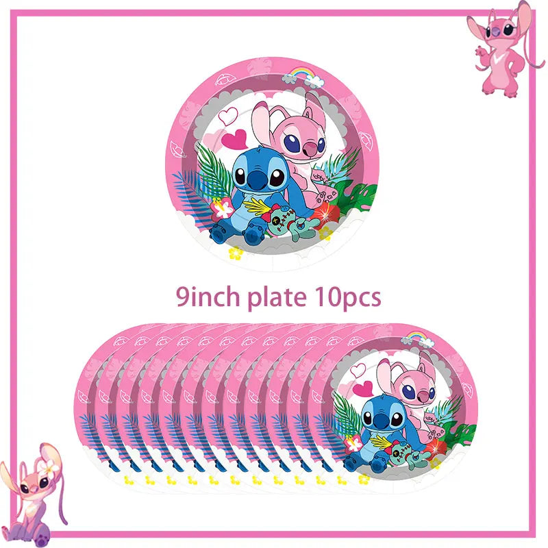 Disney Rosa Stich Geburtstag Party Dekorationen Geschirr Set Tischdecke Hintergrund Banner Für Kinder Geburtstag Dekorationen Lieferungen.