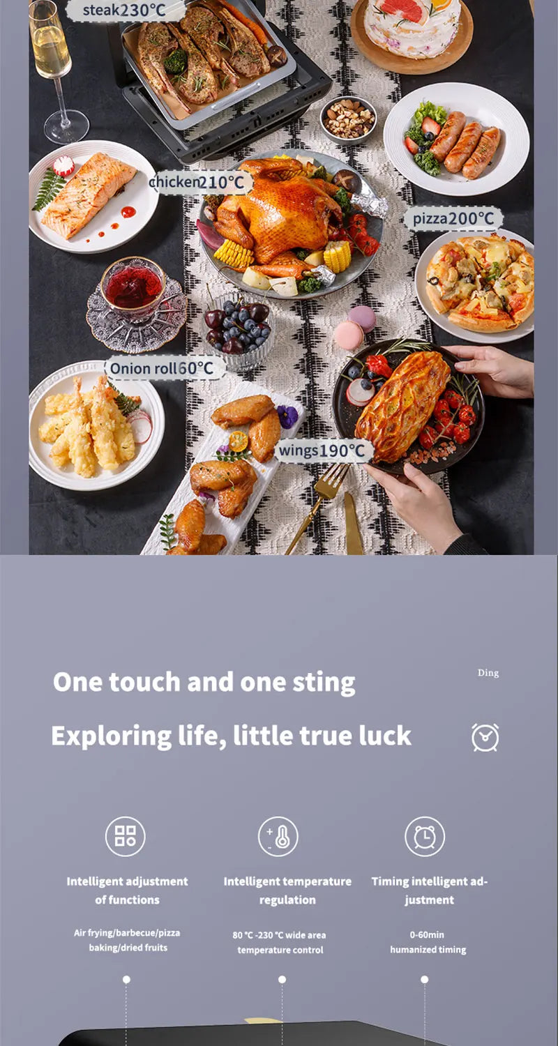 10L Large Capacity Electric Air Fryers Oil-free Automatic Household Kitchen 360°Baking Convection Oven Deep Fryer without Oil.