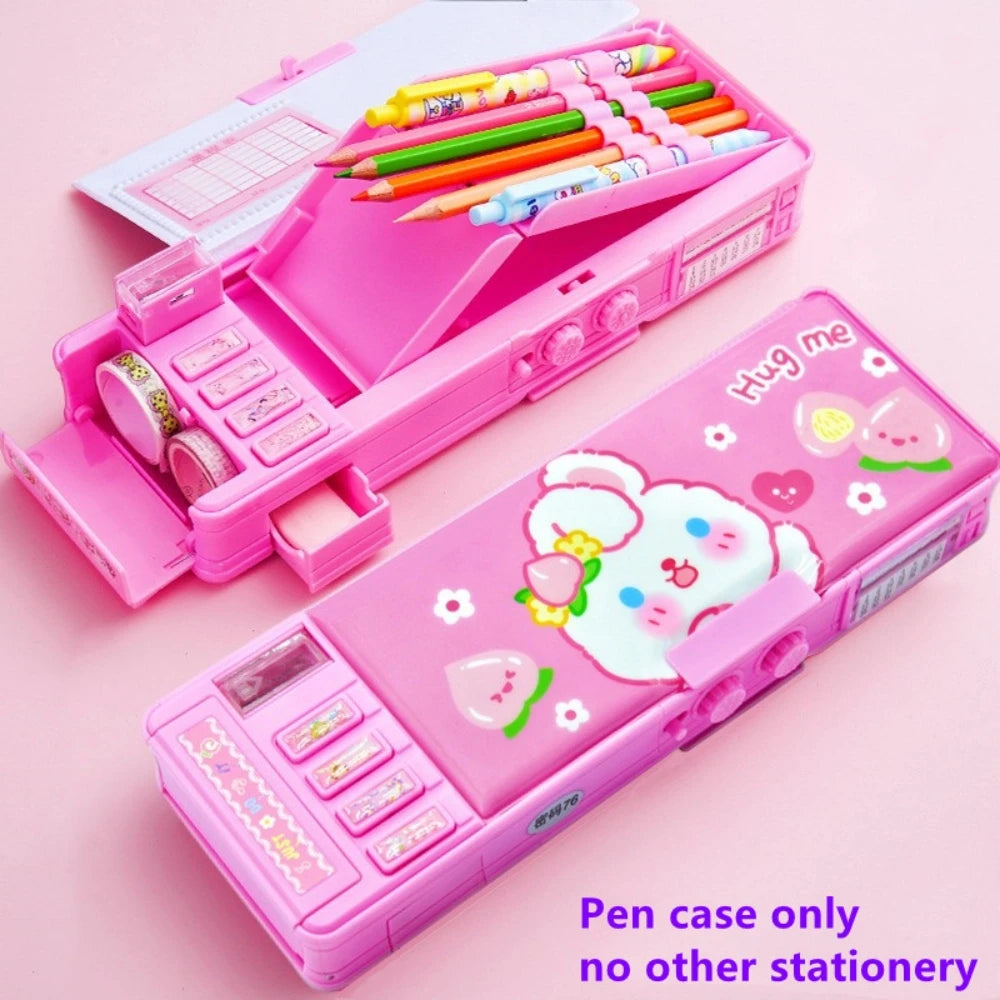 Mechanisches, verformbares, niedliches Federmäppchen mit Stifteinsatz, multifunktionaler Schlüsselschalter, Cartoon-Aufbewahrungsbox für Schule und Schreibwaren aus Kunststoff