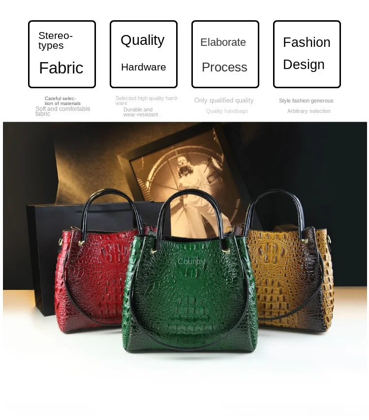Genuine Leather Women Handbags New Tote Bag Fashion Crocodile Print Bucket Bag Retro Shoulder Messenger Bags Trend 2025.