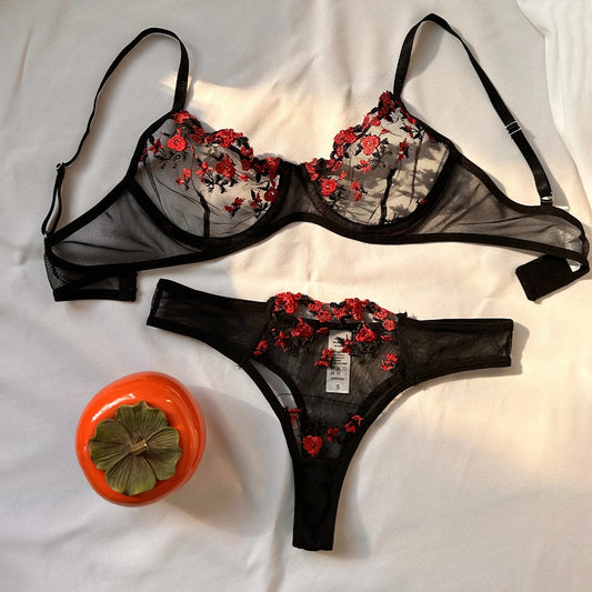 Sexy Set Womens Underwear Exotic Emotional Bra Set Embroidered Print Brassiere Lingerie Set Women's Set Push Up Thin Bralette.