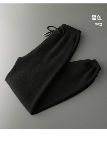 Autumn Winter New Thickened 100% Pure Cashmere Pants for Men High Waist Knitted Jogger Pants Solid Color Versatile Harem Pants