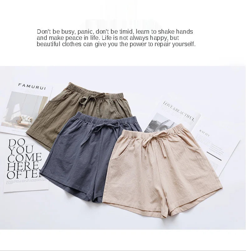 Summer Cotton Linen Shorts Women High Waist Oversize Shorts Short Pants Women Fashion Casual Sports Shorts Female S-XL.