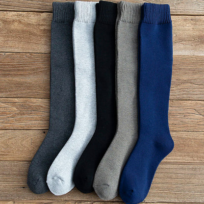 3 Pars Men's Winter Thick Warm Knee-High Cotton Socks - High-Quality Long Black Casual Fashion Socks for Cold Weather.