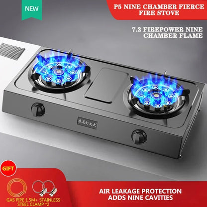 Gas Stove, Double Stove, Desktop, Sudden Fire Extinguishing Protection, Household Liquefied Gas, Natural Gas Gas Stove.