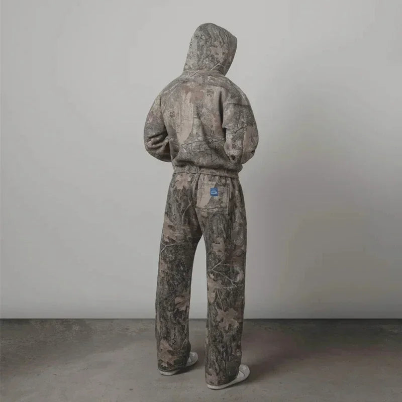 Y2K Camouflage 2 Piece Set European American Harajuku Zipper Hoodie Pullover Oversize Sweatpants Casual Wide Leg Pant Streetwear.