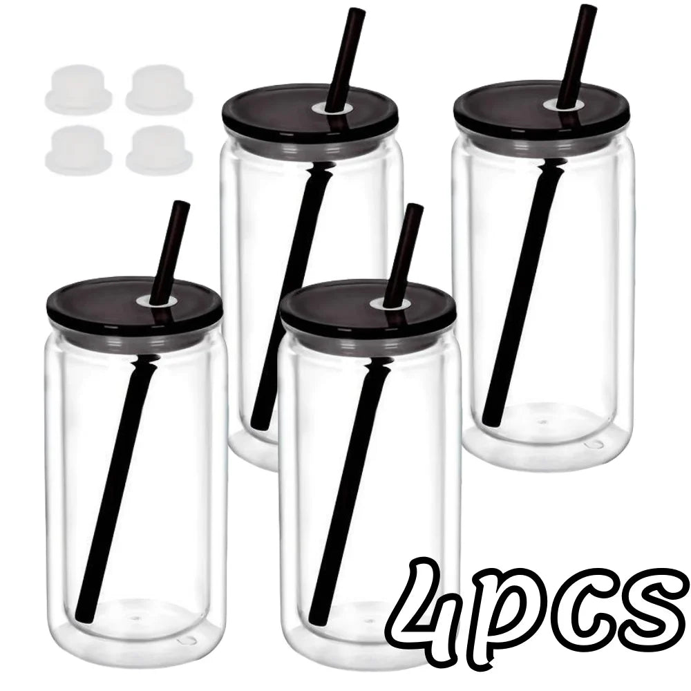 16OZ DIY Snowglobe Tumbler with Pre Drilled Hole Reusable Plastic Water Bottles Break-Resistant Mason Jar Cups for Holiday Gifts