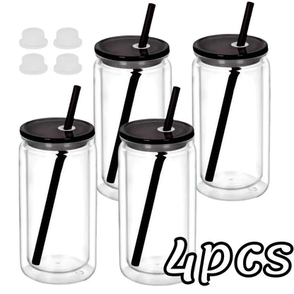 16OZ DIY Snowglobe Tumbler with Pre Drilled Hole Reusable Plastic Water Bottles Break-Resistant Mason Jar Cups for Holiday Gifts