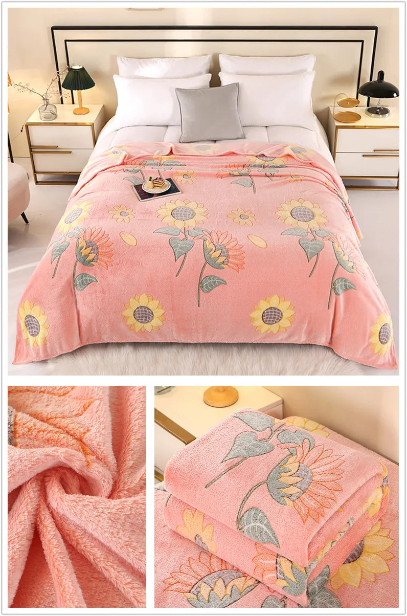 Bonenjoy 1pc Blanket Floral Style Bedspread Fleece Blanket Plaid Travel Shawl Sofa Nap Blankets Home Bedsheet manta.