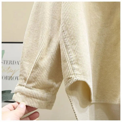 2023 frühling Herbst Cord Langarm-shirt für Frauen Koreanische Ausgabe Casual Mode Medium länge Shirts Weibliche Outwear Tops