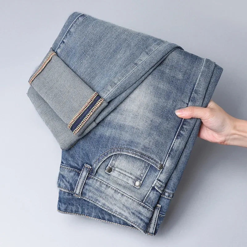 2024 Men's Fashionable Simple Stretch Slim Fit Denim Trousers European Style High Quality Casual Export Men Pants.