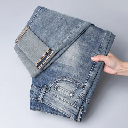 2024 Men's Fashionable Simple Stretch Slim Fit Denim Trousers European Style High Quality Casual Export Men Pants.