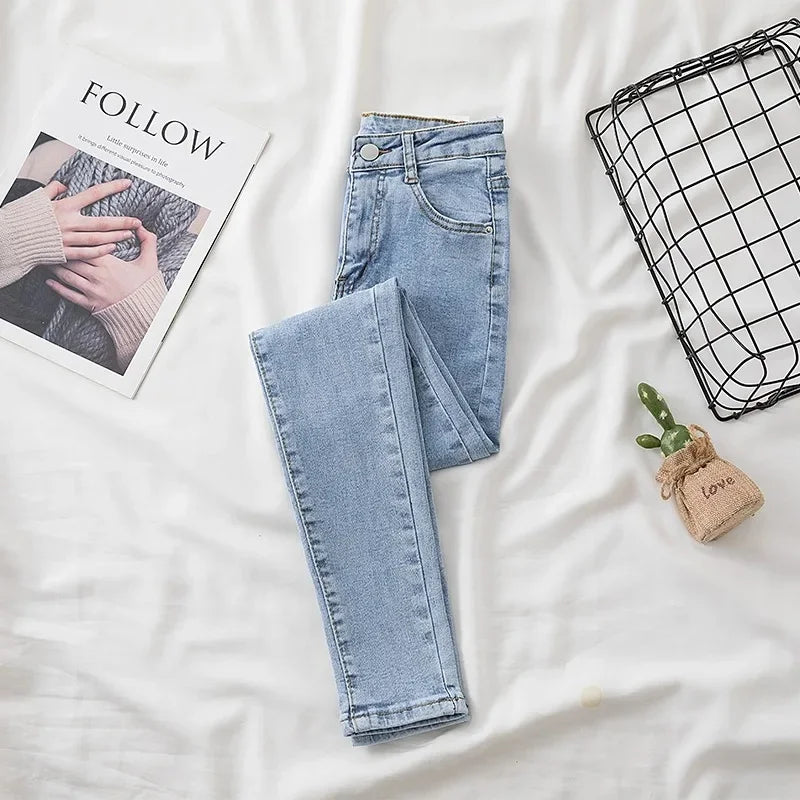 High Waist Slim Fit Jeans Women's Spring Summer Autumn Fashionable Nine Points Elasticity Pencil Pants Tightening And Lengthenin