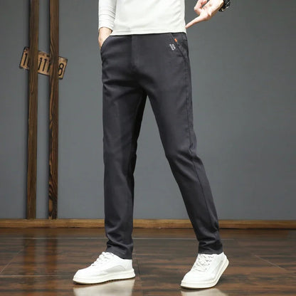 Autumn Winter New Men's Casual Pants Korean Fashion Stretch Straight Slim Fit Trousers High Quality Sweatpants Solid Color Male.