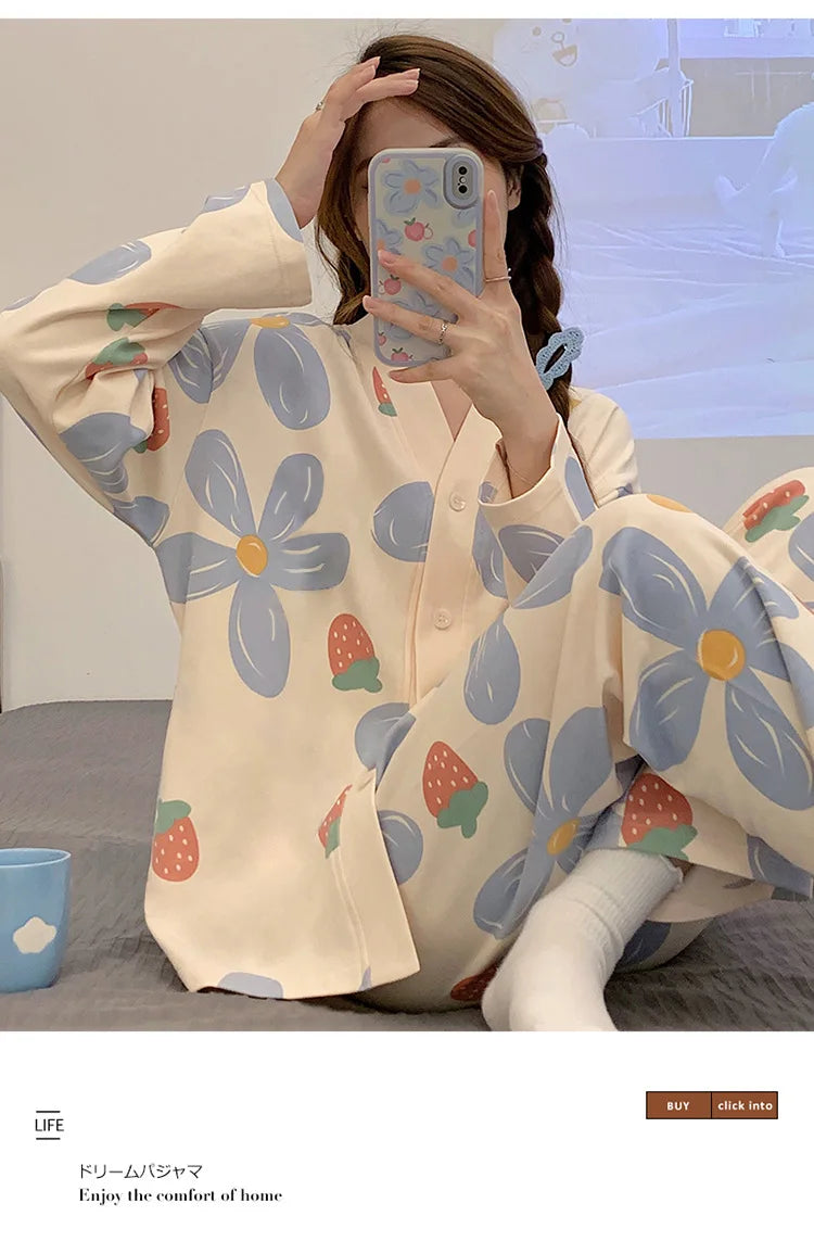 Spring and Autumn New Women's Pajamas Homewear Suit Women's Long-Sleeved Homewear Autumn and Winter Models Homewear Suit.