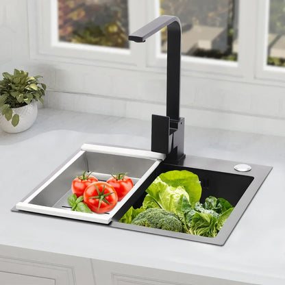 Küchenspüle aus Edelstahl 201 mit Wasserhahn, Seifenspender für Häuser, Restaurants, Wäschezimmer, Keller, 45 x 40 x 20 cm