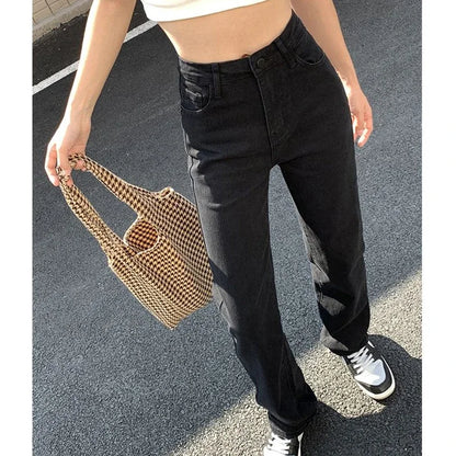 Frau Koreanische Hohe Taille Streetwear Gerade Bein Jeans Mädchen Y2k Kleidung Hosen Weibliche Mode Schwarz Baggy Harajuku Denim Hosen