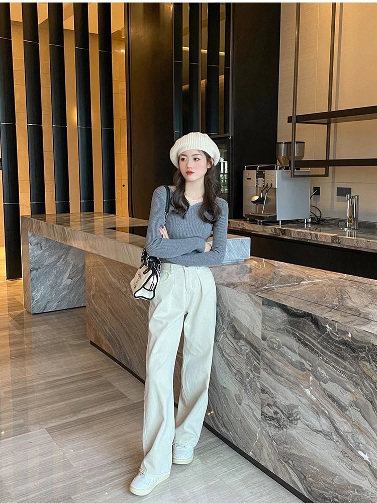 2025 grundlegende V-ausschnitt Chic Herbst Winter Pullover Frauen Weibliche Gestrickte Rippen Pullover Dünne Lange Hülse Badycon Hohe Qualität Pullover | H&D Shop