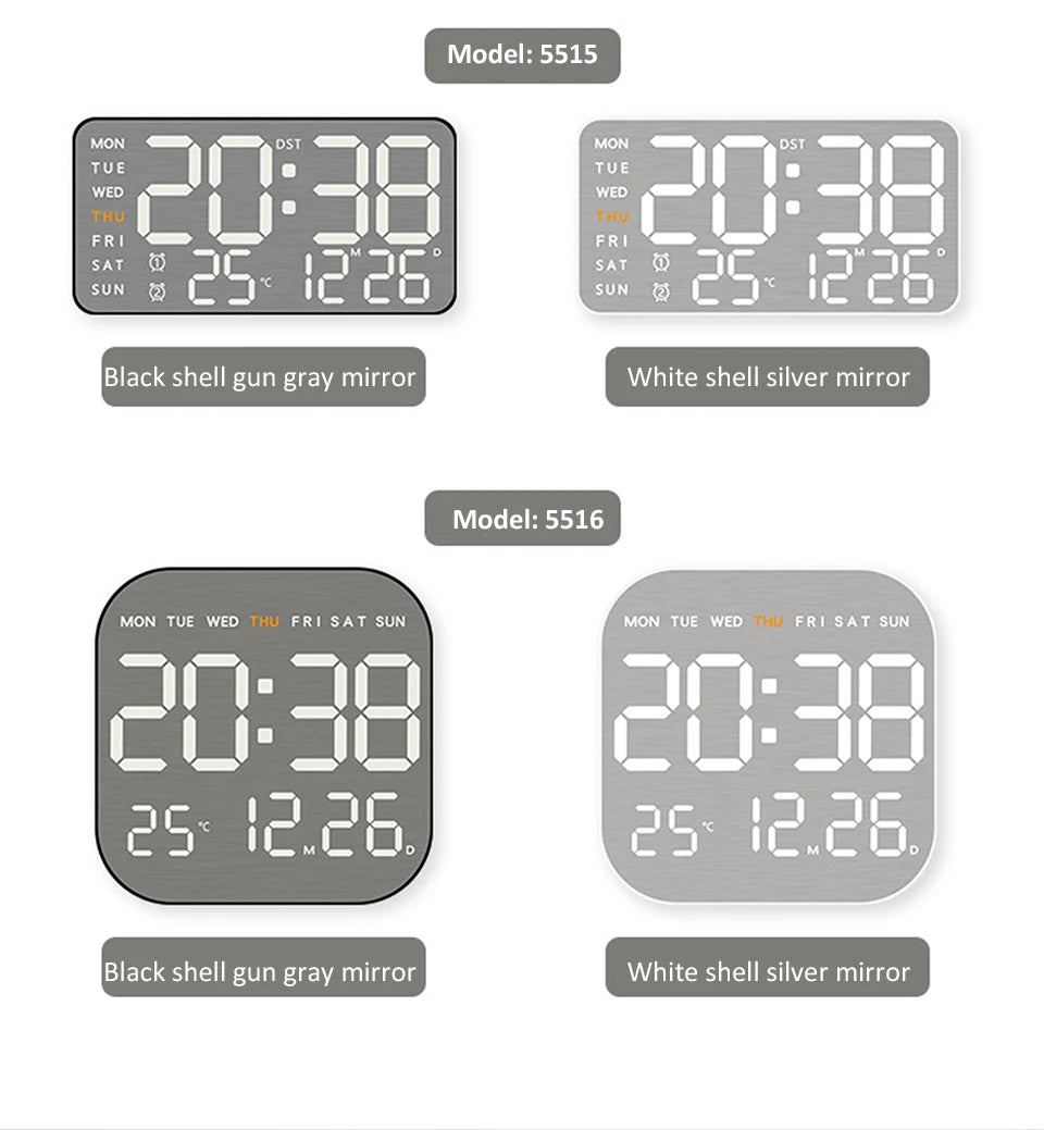 Wanduhr mit Spiegel-Bürsten-Finish, Premium-Gefühl, geräuschlos, Wanduhr, Tischwecker, Temperaturanzeige, Schlafzimmer, Büro, Wohnzimmer, Dekoration