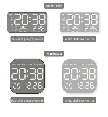 Wanduhr mit Spiegel-Bürsten-Finish, Premium-Gefühl, geräuschlos, Wanduhr, Tischwecker, Temperaturanzeige, Schlafzimmer, Büro, Wohnzimmer, Dekoration