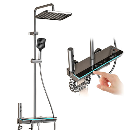 Bathroom Shower System LED Light Shower Head Set Brass Mirror Thermostatic Bathtub Faucet Digital Display Hot & Cold Showers