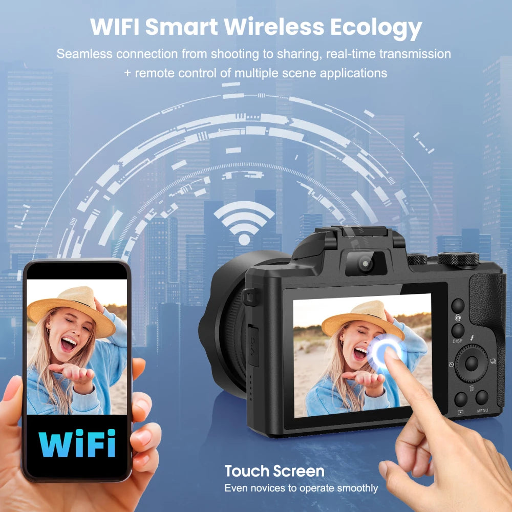 8K Digital Camera for Photography, Front And Rear Dual lens Vlogging Camera with Autofocus, WiFi Touchscreen 16X Digital Zoom.