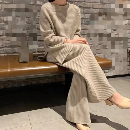 2024 Autumn Winter New Women's Fashion Fashionable Age Reducing Two Piece Pants Knitted Sweater Straight Leg Pants Set For Women