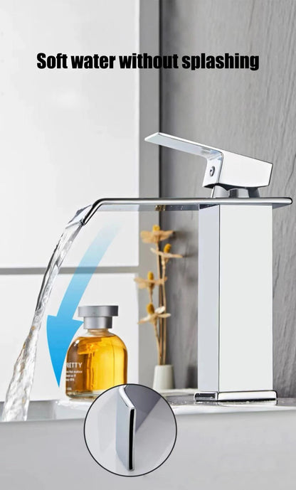 Black waterfall hot and cold faucet wash basin countertop basin bathroom cabinet splash proof basin faucet kitchen