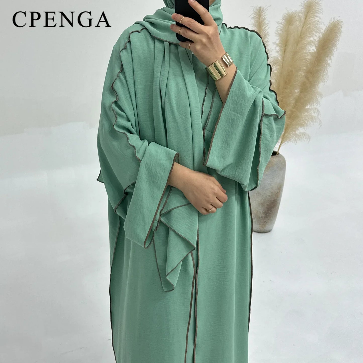 Muslim Abaya3 Pieces Dress for Women Arab Plain Hijab Ramadan Islamic.