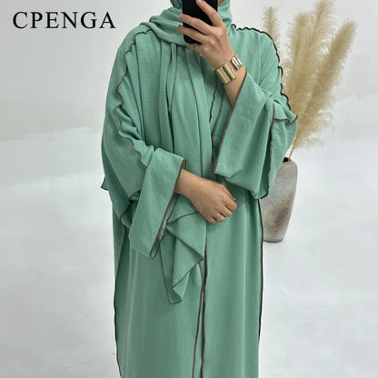 Muslim Abaya3 Pieces Dress for Women Arab Plain Hijab Ramadan Islamic.