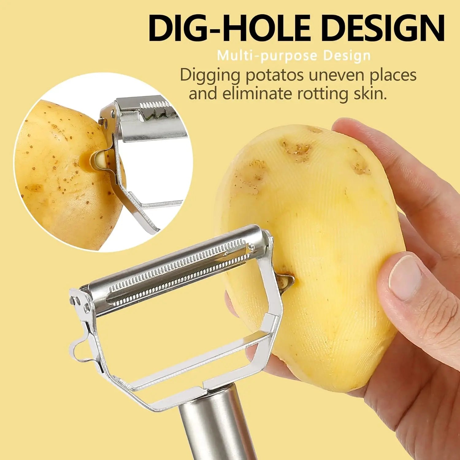 Stainless Steel Vegetable Peeler 4-in-1 Multi-Function Kitchen Tool with Anti-Slip Ergonomic Handle for Potato Carrot Cucumber.