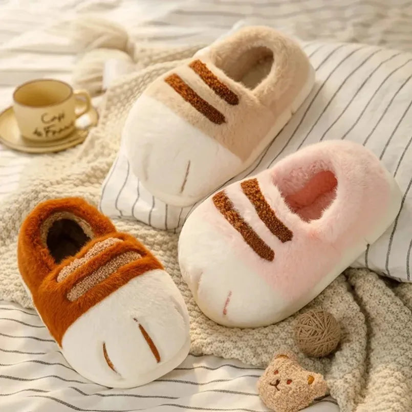 Winter Warm Slipper Women Home Fuzzy Cat Paw Claw Fur Plush Indoor Lazy Female Thermal Furry House Shoe Funny Flat flip flop.