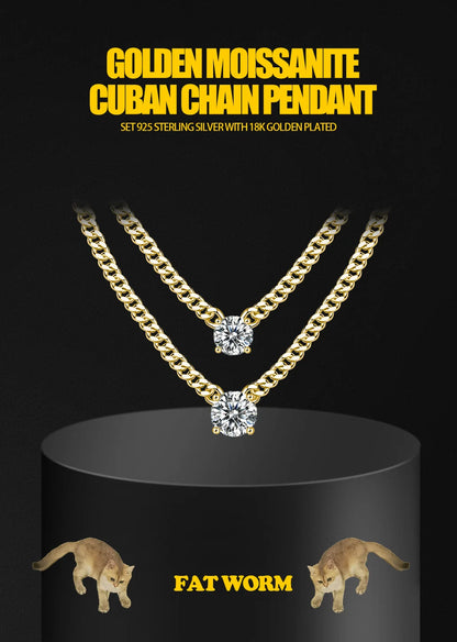 1ct 2ct 3ct Moissanite Cuban Chain Pendant Necklace - Elegant Design in 18K Gold Plated S925 Sterling Silver for Women.