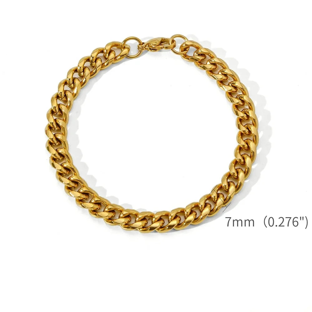 Gold Color Stainless Steel Cuban Chain Men's Bracelet Simple Retro Bracelet For Women Hip Hop Jewelry Trend Accessories Gift.