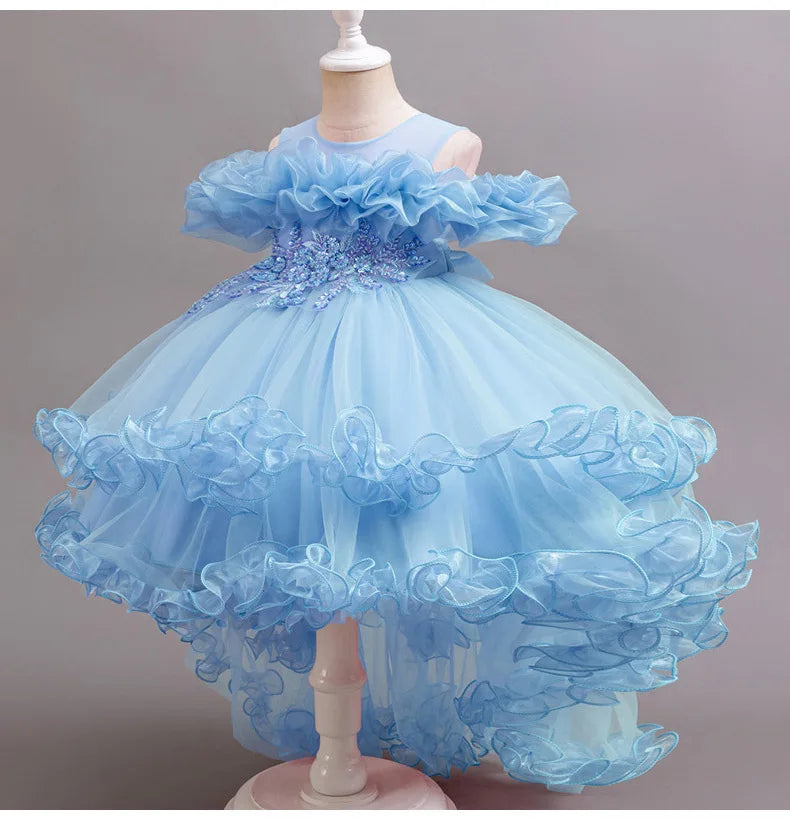3-10 Jahre altes Mädchen Kinder schleppendes Kleid neues elegantes Mädchen Performance Puffrock Prinzessin Rock Blume Kinder Hochzeit Mädchen.
