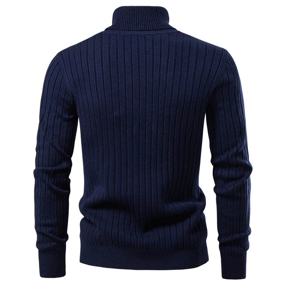 AIOPESON Men's Turtleneck Sweater Solid Color with Striped Pullover Warm Knitwear Winter Basic Casual High Quality Sweater Male.