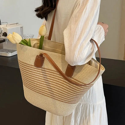 Straw bag bag women's summer inswind 2024 new beach seaside outdoor travel vacation large capacity shoulder bag.