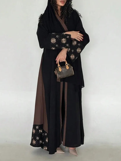 Middle Eastern Women Printed Floral Abaya Muslim Full Sleeve Loose Open Front Abayas Elegant Kaftan Jilbabs Islamic Maxi Dresses.