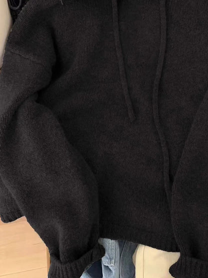 Autumn Knitted Hoodie for Women Korean Loose Thick Warm Casual Sweatshirt Bf Solid Simple Basic All Match Pullover Sweater New.