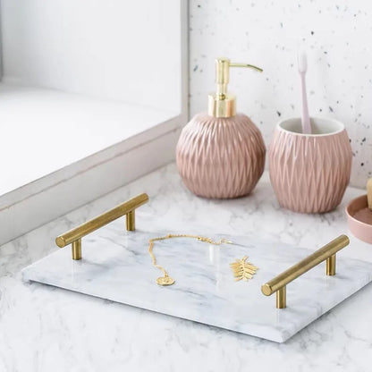 Guest Towel Holder Tray for Bathroom, 100% Natural White Marble Tray - Napkin Storage for-Bathroom, Decorative Vanity Stone Tray.