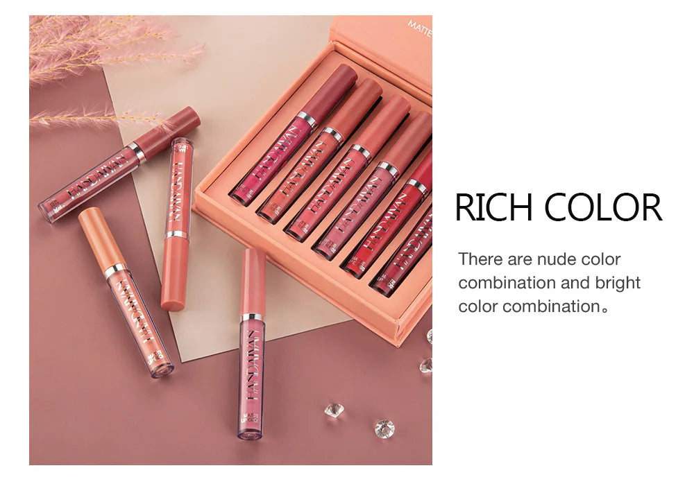 HANDAIYAN 6 PCS Lipstick Set Make-up for women Non stick Cup Waterproof Long lasting Cosmetics Korean makeup Matte lipstick.