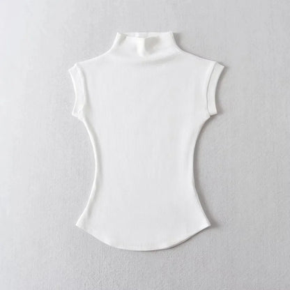 Women Summer Sexy Turtleneck Sleeveless T-Shirts Tops Solid Slim Fit Pullovers Causal Tees Shirts Female Streetwear Basics Tees.