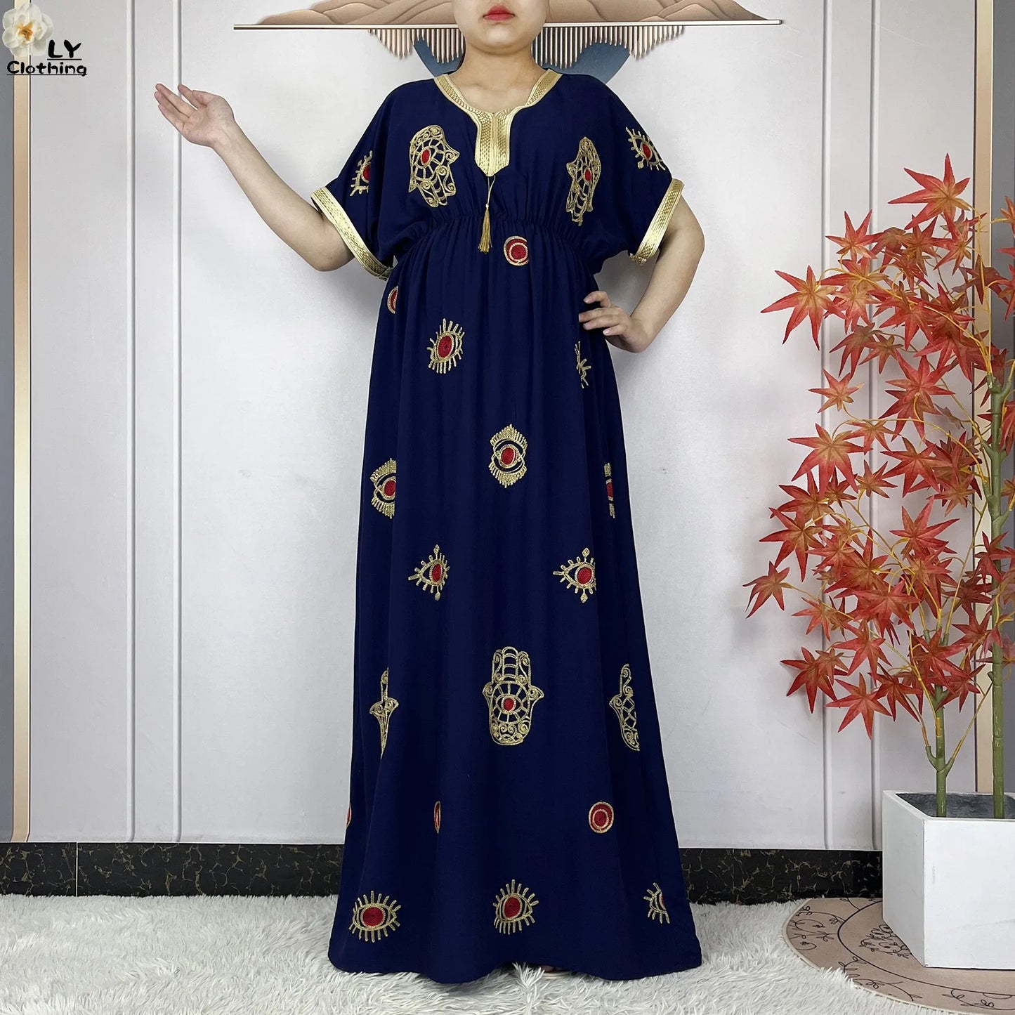 New Dubai Fashion Women Party Evening Dress 2024 Summer Short Sleeve Elasticity Embroidery Femme Robe African Islam Loose Abaya.