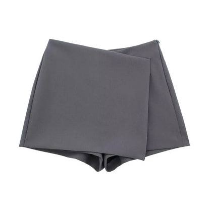 Women Fashion Asymmetric Pareo Style Self Overlay Shorts Skirts Vintage High Waist Side Zipper Female Skort Mujer.