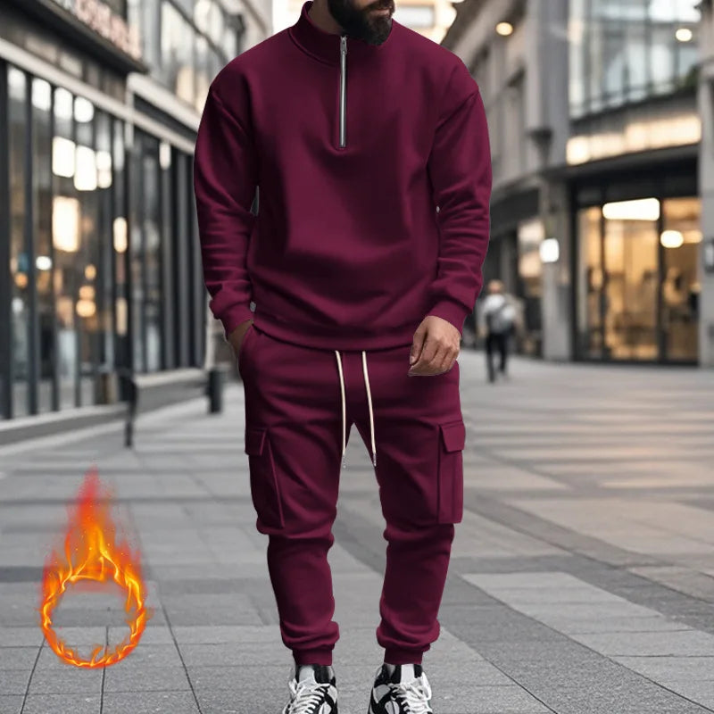2024 Herbst und Winter Herren-Sporthosen-Set aus lässigem Samt mit warmem Reißverschluss